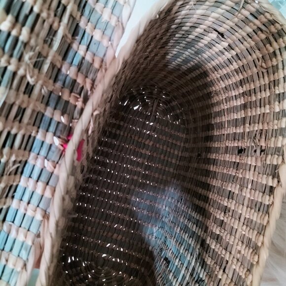 (#447) Vintage Straw Leather Trim Handbag - Picture 6 of 8